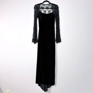 Vintage Jessica McClintock Black Velvet & Lace Bell Sleeve Maxi Gown Size 10